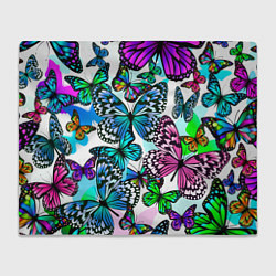Плед флисовый Рой цветных бабочек, цвет: 3D-велсофт