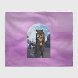 Плед флисовый Волк оборотень в полнолуние, лиловое небо, цвет: 3D-велсофт