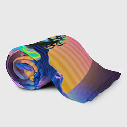 Плед флисовый Gorgon Medusa Vaporwave Neon Mountains, цвет: 3D-велсофт — фото 2
