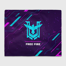 Плед флисовый Символ Free Fire в неоновых цветах на темном фоне, цвет: 3D-велсофт