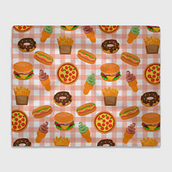 Плед флисовый PIZZA DONUT BURGER FRIES ICE CREAM pattern, цвет: 3D-велсофт