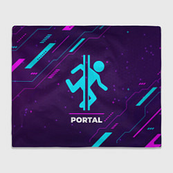 Плед флисовый Символ Portal в неоновых цветах на темном фоне, цвет: 3D-велсофт