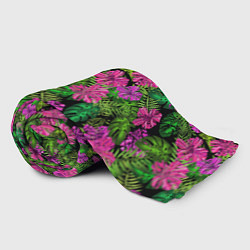 Плед флисовый Тропические листья и цветы на черном фоне, цвет: 3D-велсофт — фото 2