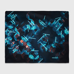 Плед флисовый Неоновые фигуры с лазерами - Голубой, цвет: 3D-велсофт