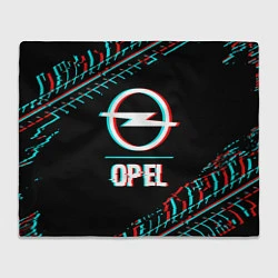 Плед флисовый Значок Opel в стиле Glitch на темном фоне, цвет: 3D-велсофт