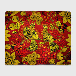 Плед флисовый Хохломская Роспись Две Птици На Красном Фоне, цвет: 3D-велсофт