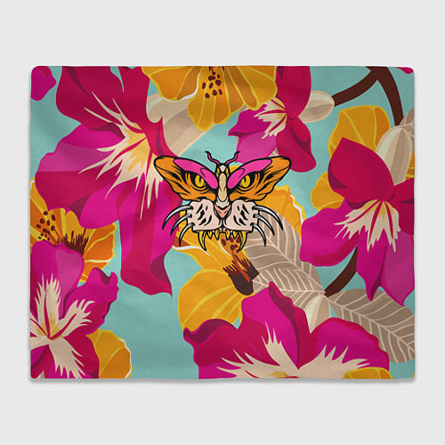 Плед Цветы, бабочка и морда тигра / 3D-Велсофт – фото 1