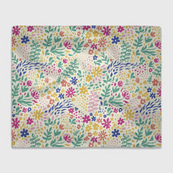 Плед флисовый Цветы Нарисованные Разноцветные, цвет: 3D-велсофт