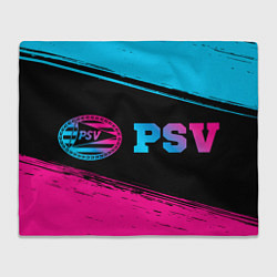 Плед флисовый PSV - neon gradient: надпись и символ, цвет: 3D-велсофт