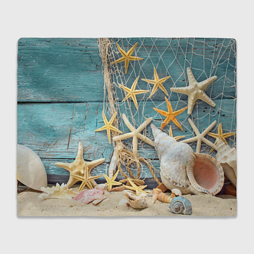 Плед Натюрморт из сети, морских звёзд и ракушек - лето / 3D-Велсофт – фото 1