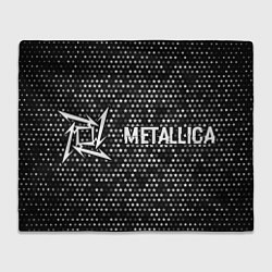Плед флисовый Metallica glitch на темном фоне: надпись и символ, цвет: 3D-велсофт