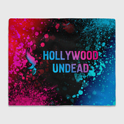 Плед флисовый Hollywood Undead - neon gradient: надпись и символ, цвет: 3D-велсофт