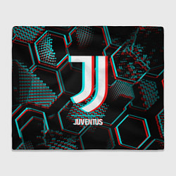 Плед флисовый Juventus FC в стиле glitch на темном фоне, цвет: 3D-велсофт