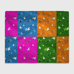 Плед флисовый Яркий разноцветный модный звездный узор, цвет: 3D-велсофт