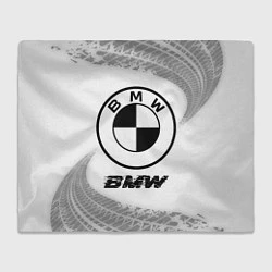 Плед флисовый BMW speed на светлом фоне со следами шин, цвет: 3D-велсофт