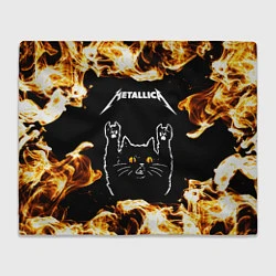 Плед флисовый Metallica рок кот и огонь, цвет: 3D-велсофт