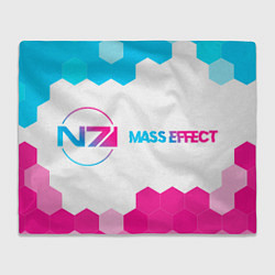 Плед флисовый Mass Effect neon gradient style: надпись и символ, цвет: 3D-велсофт