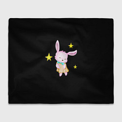 Плед флисовый Крольчонок танцует со звёздами на чёрном фоне, цвет: 3D-велсофт