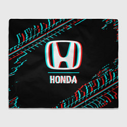 Плед флисовый Значок Honda в стиле glitch на темном фоне, цвет: 3D-велсофт