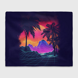 Плед флисовый Тропический остров с пальмами ретро иллюстрация, цвет: 3D-велсофт
