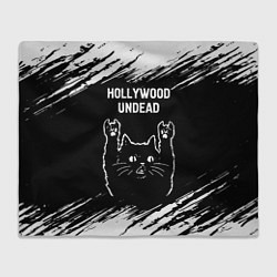 Плед флисовый Группа Hollywood Undead и рок кот, цвет: 3D-велсофт