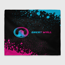 Плед флисовый Great Wall - neon gradient: надпись и символ, цвет: 3D-велсофт