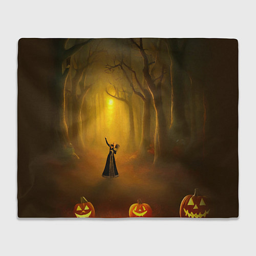 Плед Ведьма в черном платье в заколдованном лесу с тыкв / 3D-Велсофт – фото 1