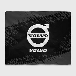 Плед флисовый Volvo speed на темном фоне со следами шин, цвет: 3D-велсофт