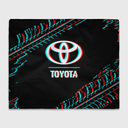 Плед флисовый Значок Toyota в стиле glitch на темном фоне, цвет: 3D-велсофт