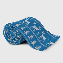 Плед флисовый Рождественский синий свитер с оленями, цвет: 3D-велсофт — фото 2