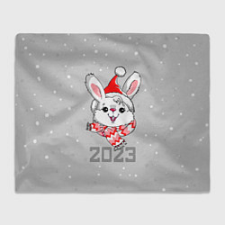 Плед флисовый Белый кролик в шарфе 2023, цвет: 3D-велсофт