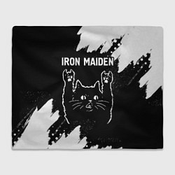 Плед флисовый Группа Iron Maiden и рок кот, цвет: 3D-велсофт