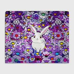 Плед флисовый Веселый кролик в цветах, цвет: 3D-велсофт
