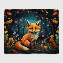 Плед флисовый Лиса в Folk Art стиле, цвет: 3D-велсофт