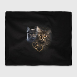 Плед флисовый Влюбленные кот и кошка с сердечками, цвет: 3D-велсофт