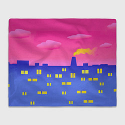 Плед флисовый Город на фоне розового неба, цвет: 3D-велсофт