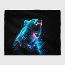 Плед флисовый Неоновый медведь с горящими клыками, цвет: 3D-велсофт