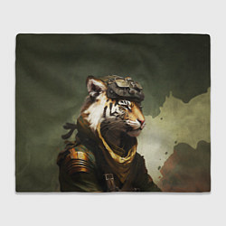 Плед флисовый Тигр в милитари форме, цвет: 3D-велсофт