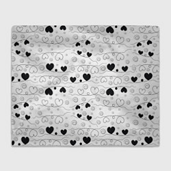 Плед флисовый Узор из черно-белых сердец на белом фоне, цвет: 3D-велсофт