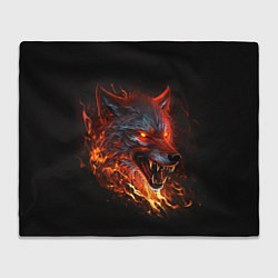 Плед флисовый Огненный злой волк с красными глазами, цвет: 3D-велсофт