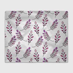 Плед флисовый Дудл листья на белом - паттерн, цвет: 3D-велсофт