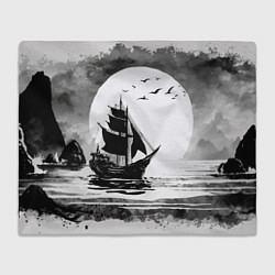 Плед флисовый Корабль в море, цвет: 3D-велсофт