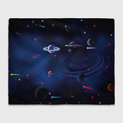 Плед флисовый Космос, планеты, ракета, цвет: 3D-велсофт