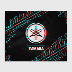 Плед флисовый Значок Yamaha в стиле glitch на темном фоне, цвет: 3D-велсофт