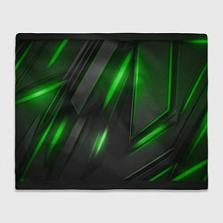 Плед флисовый Черные пластины с зеленым свечением, цвет: 3D-велсофт