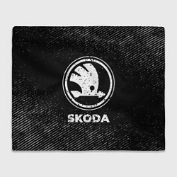 Плед флисовый Skoda с потертостями на темном фоне, цвет: 3D-велсофт