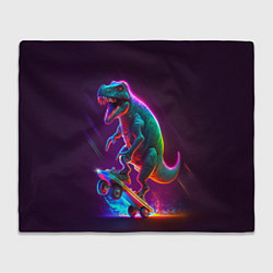 Плед флисовый Тиранозавр в кроссовках на скейте - неон, цвет: 3D-велсофт