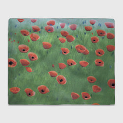 Плед флисовый Красные маки в поле, цвет: 3D-велсофт