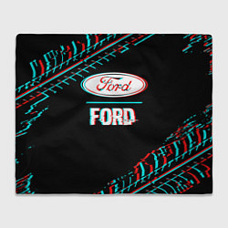 Плед флисовый Значок Ford в стиле glitch на темном фоне, цвет: 3D-велсофт