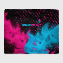 Плед флисовый Cyberpunk 2077 - neon gradient: символ сверху, цвет: 3D-велсофт
